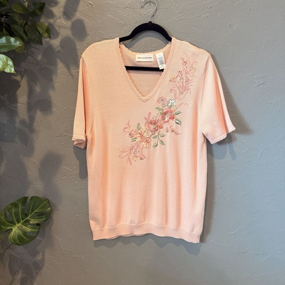 VTG Alfred Dunner Knit Sweater S Floral Embroidered Grandma Coquette Shabby Chic